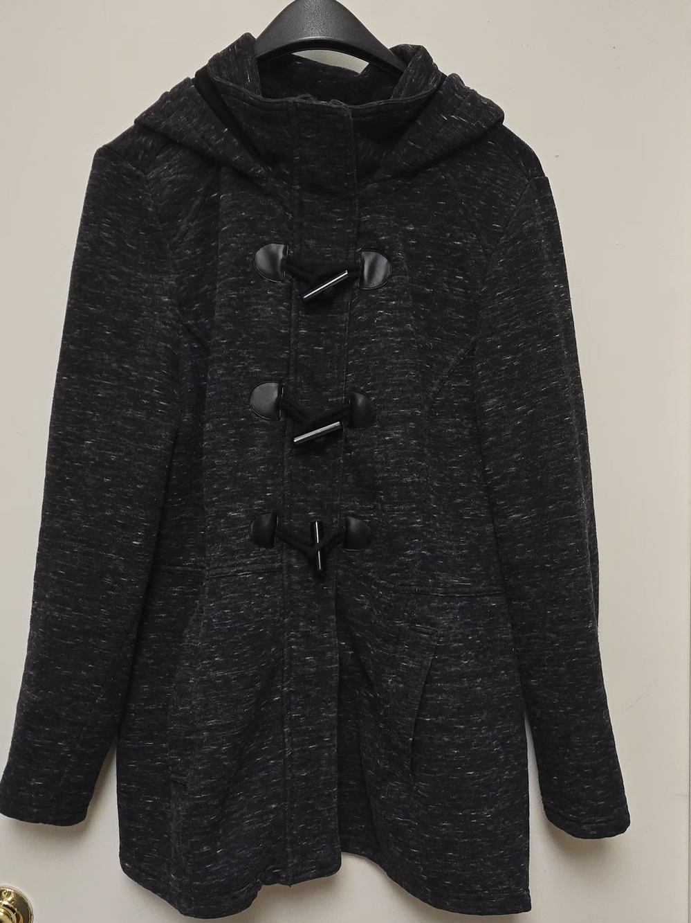 Sebby Collection Charcoal Black Marled Fleece Hooded Toggle Jacket Size XXL